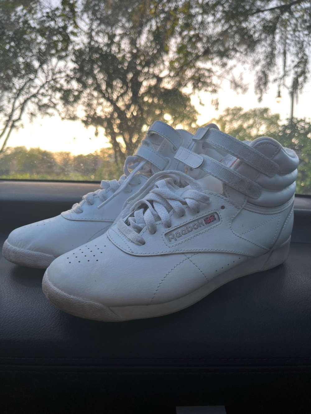 Reebok Women's White High-Top Leather Sneakers with Dual Straps